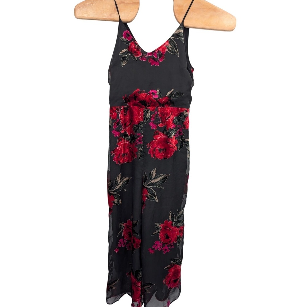 Ett:twa Anthropologie Floral Burnout Jumpsuit Wide Leg Womens Black Velvet XS